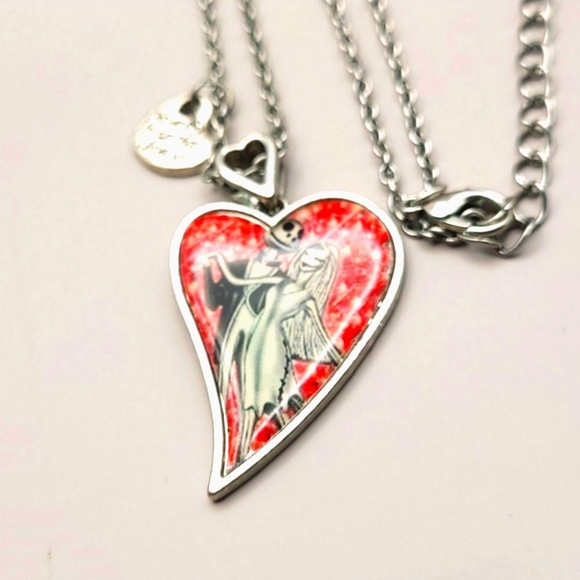 Nightmare Before Christmas Jack & Sally heart Never Forget I Love You necklace - Picture 1 of 5